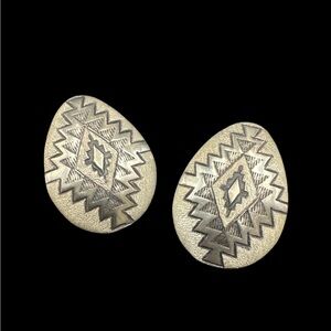 Vintage Sterling Silver Navajo Native American Handmade Oval Earrings Stamped